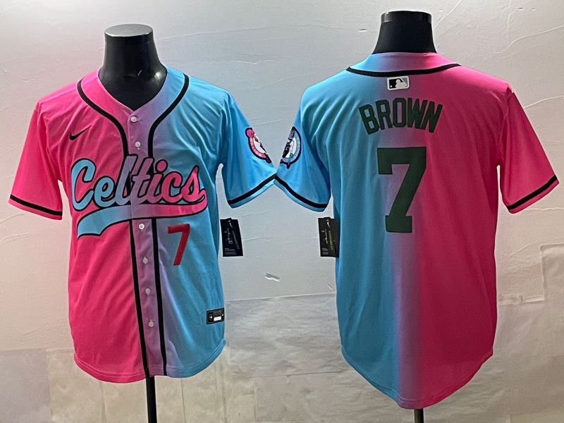 Men 2025 Boston Celtics #7 Brown Blue pink Nike NBA Jersey style 05